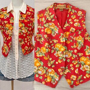 Vintage Classiques Entier Petites Red Vest Fruit & Floral Size S / Geek Chic
